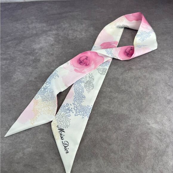Christian Dior Miss Dior Rose Pink Floral Silk Scarf...